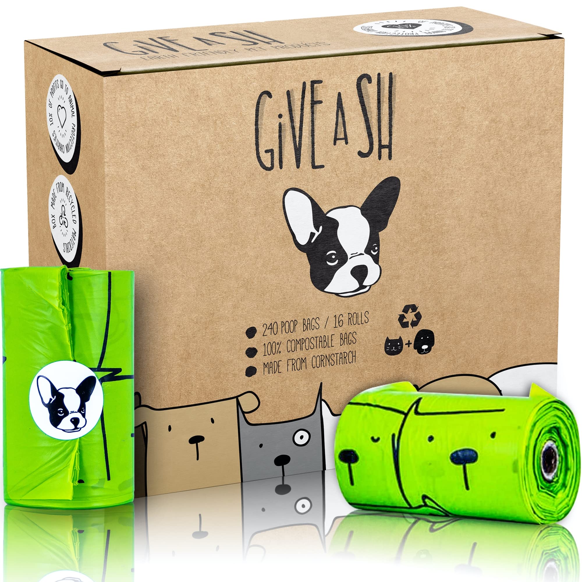 100% Certified Home Compostable Dog Poop Bags - 10% to Charity - ASTM D6400 & EN 13432 Compliant Dog Waste Bags - 240 Bags - 16